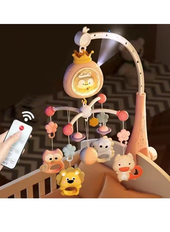 لعبة سرير الأطفال المتحركة مع الموسيقى والأضواء، لعبة متحركة لسرير الأطفال مع إمكانية الدوران، وإسقاط النجوم، مع جهاز تحكم عن بعد، ألعاب سرير الأطفال للأولاد والبنات (وردي) - Image 3